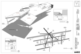 A402: NW Roof Perspective; Beams and Post