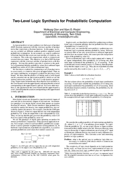 File:Qian Riedel Two Level Logic Synthesis for Probabilistic Computation.pdf